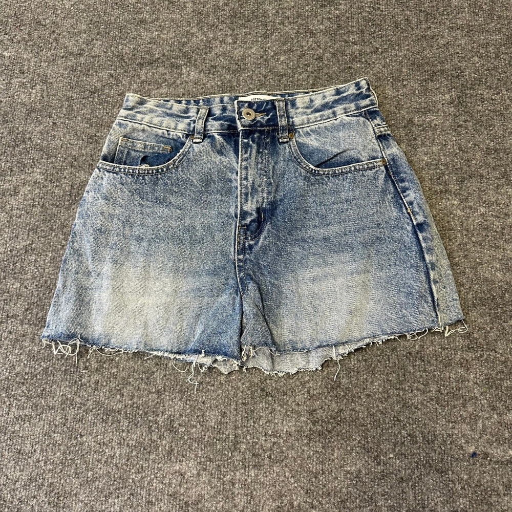 Cotton On Shorts Womens Size 2 Blue Acid Wash High Waisted Raw Hem Denim Cutoff